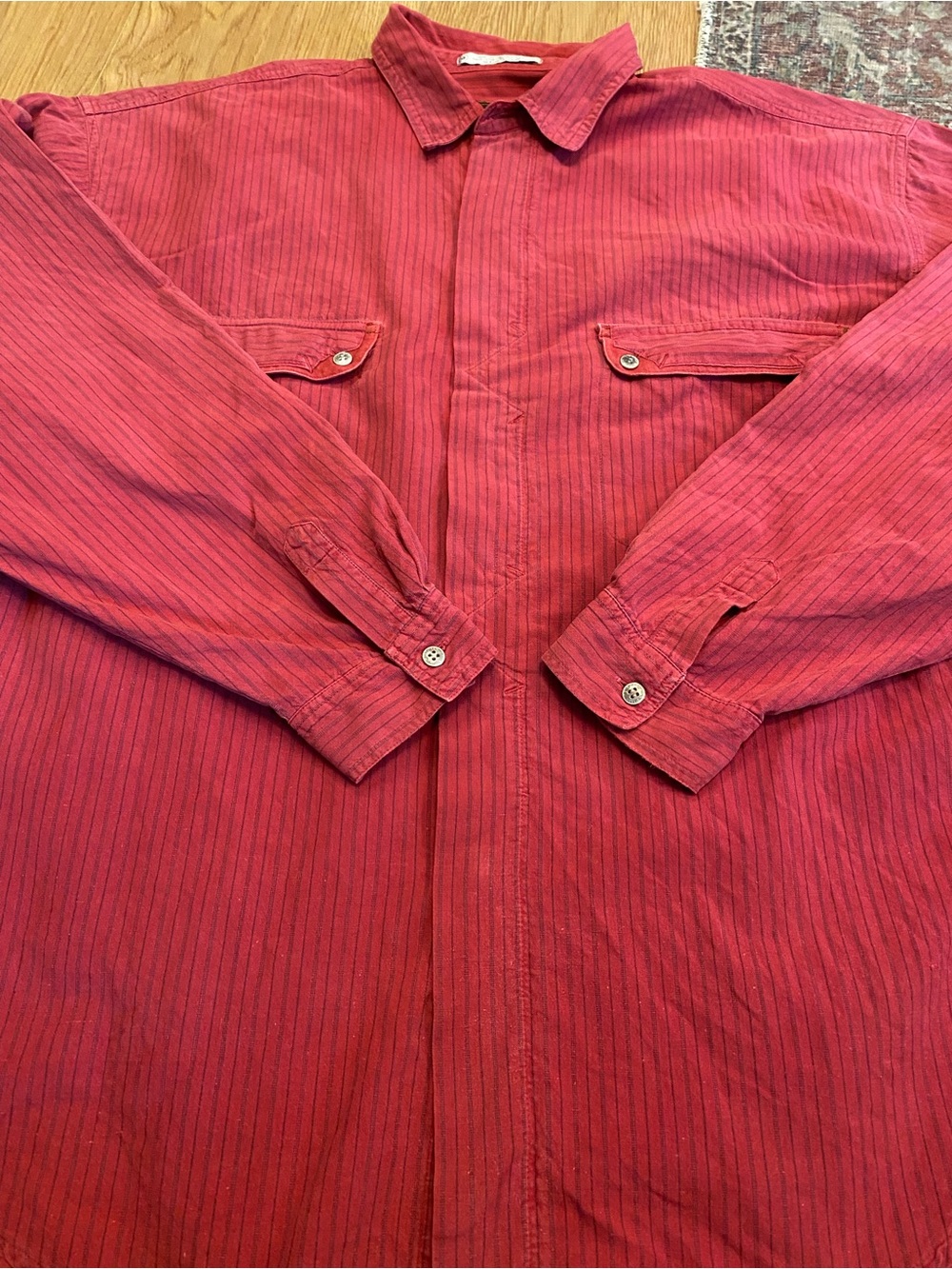 Vintage Western 100% Cotton Red Striped Button Up Shirt 90s Y2K Code Bleu